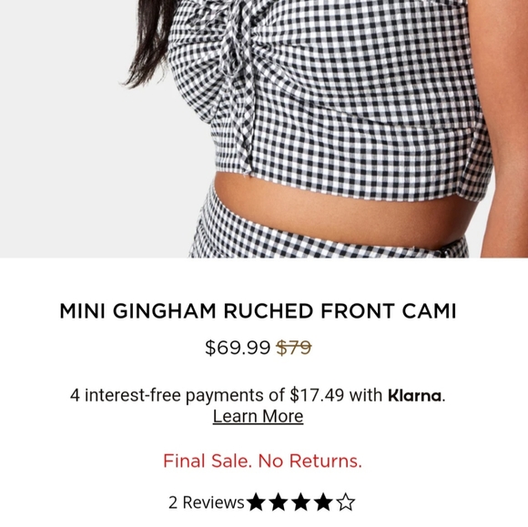 BEBE NWT GINGHAM RUCHED front CAMI Black n White size 10 - Picture 4 of 7